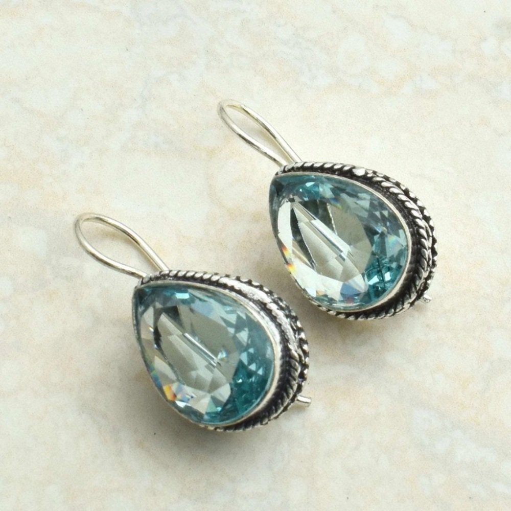 Sundance Teardrop Blue Crystal Drop Earrings
